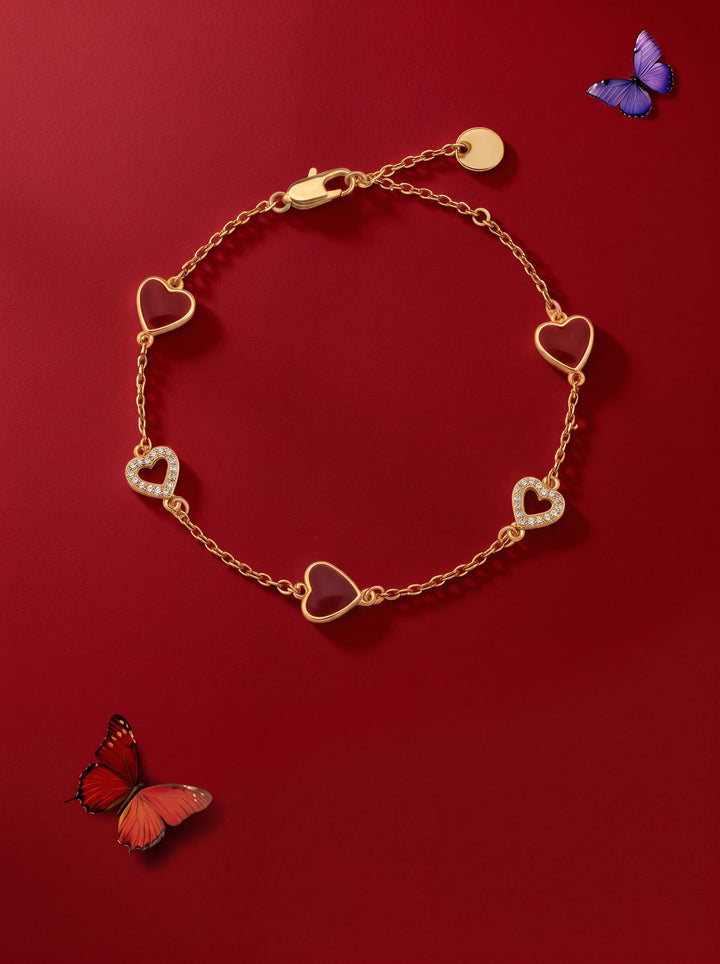 Dainty Red Heart Charm Bracelet