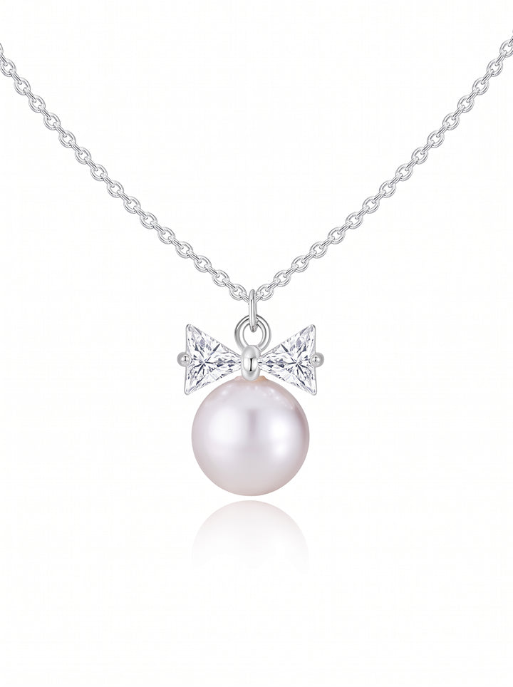 Dainty Bow Pearl Pendant Necklace