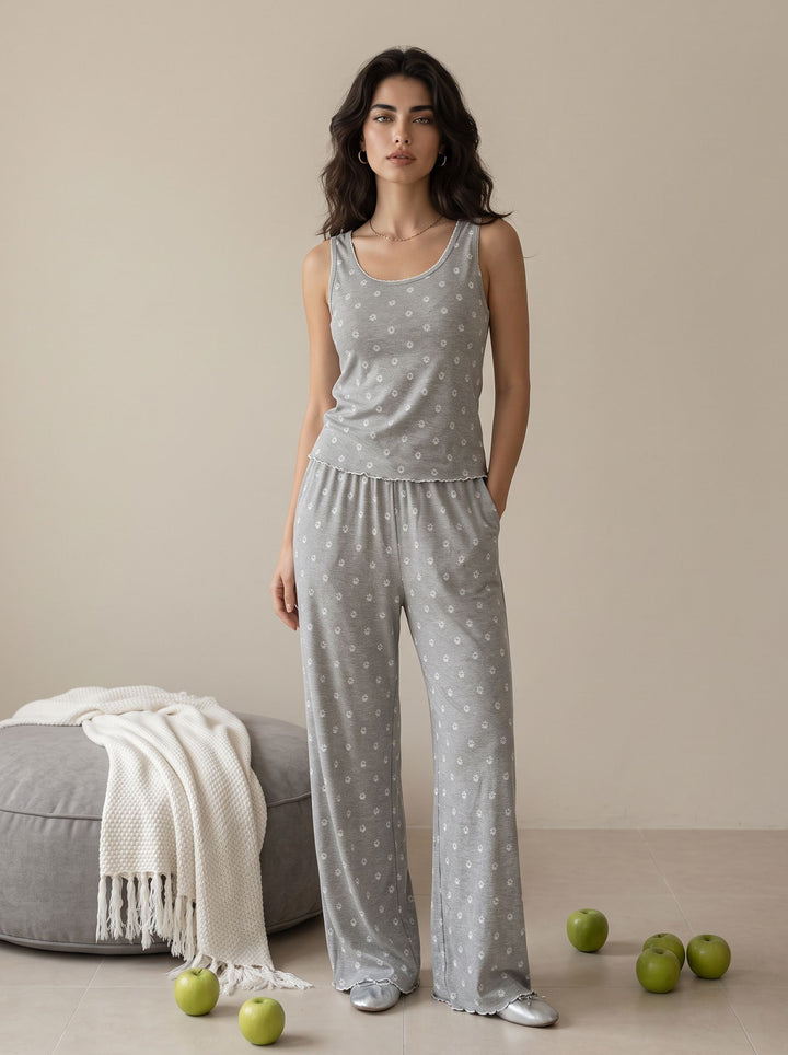 Soft Ribbed Paw Print Pajama Set