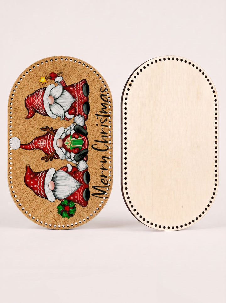Merry Christmas Gnomes Wooden Basket Bottom