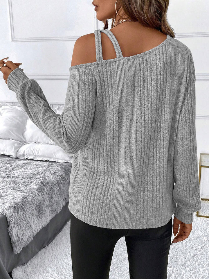 Ribbed Cold Shoulder Long Sleeve Tee