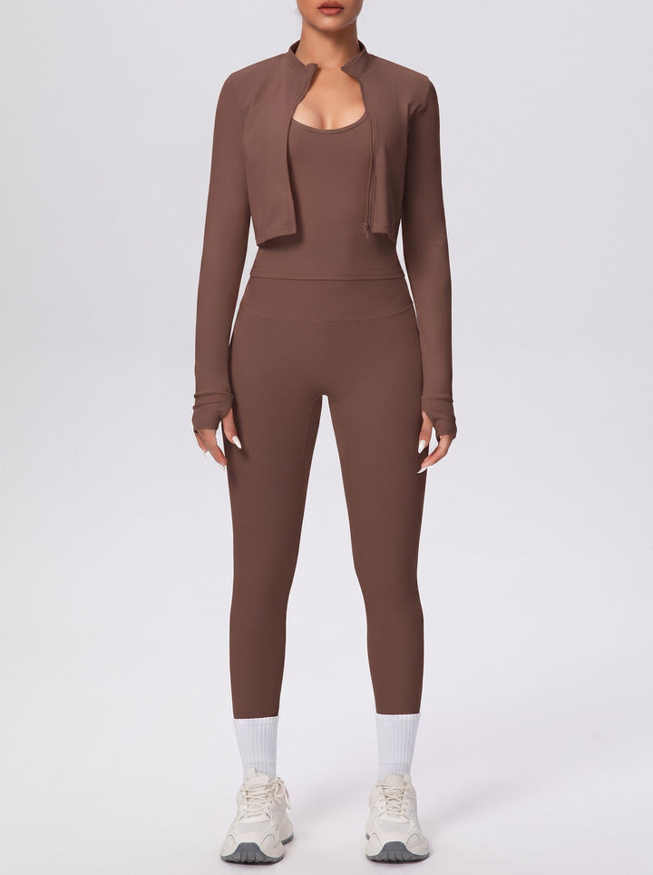 Seamless Ribbed Zip Up Workout 3 Piece Set
