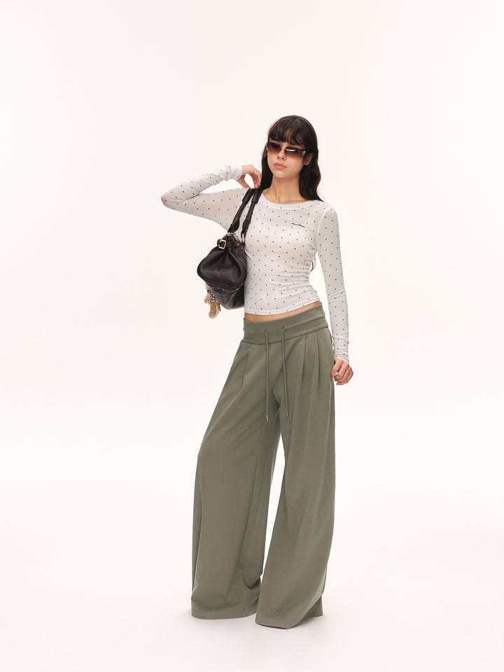 Low Rise Drawstring Wide Leg Pants