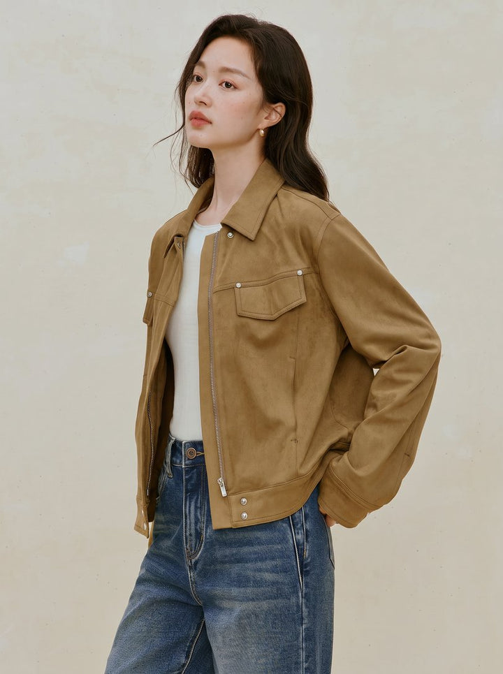 Classic Suede Button Up Jacket