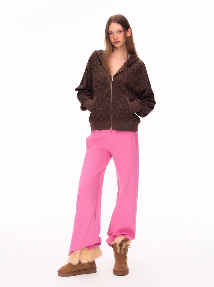 Leopard Print Cropped Zip Up Hoodie