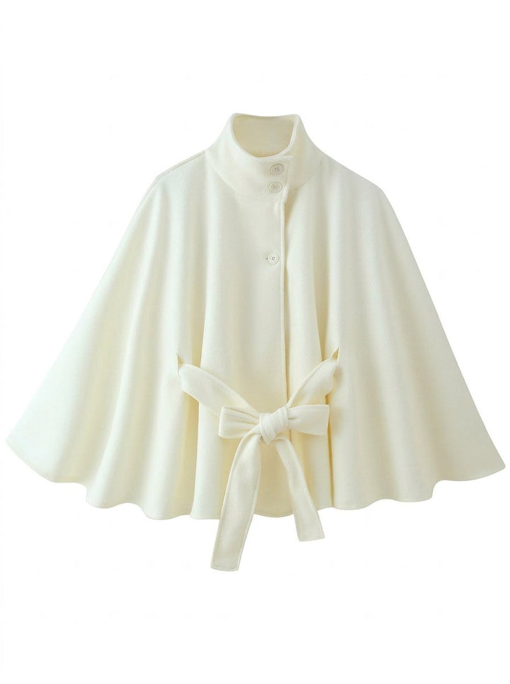Elegant Belted Wool Blend Cape Coat