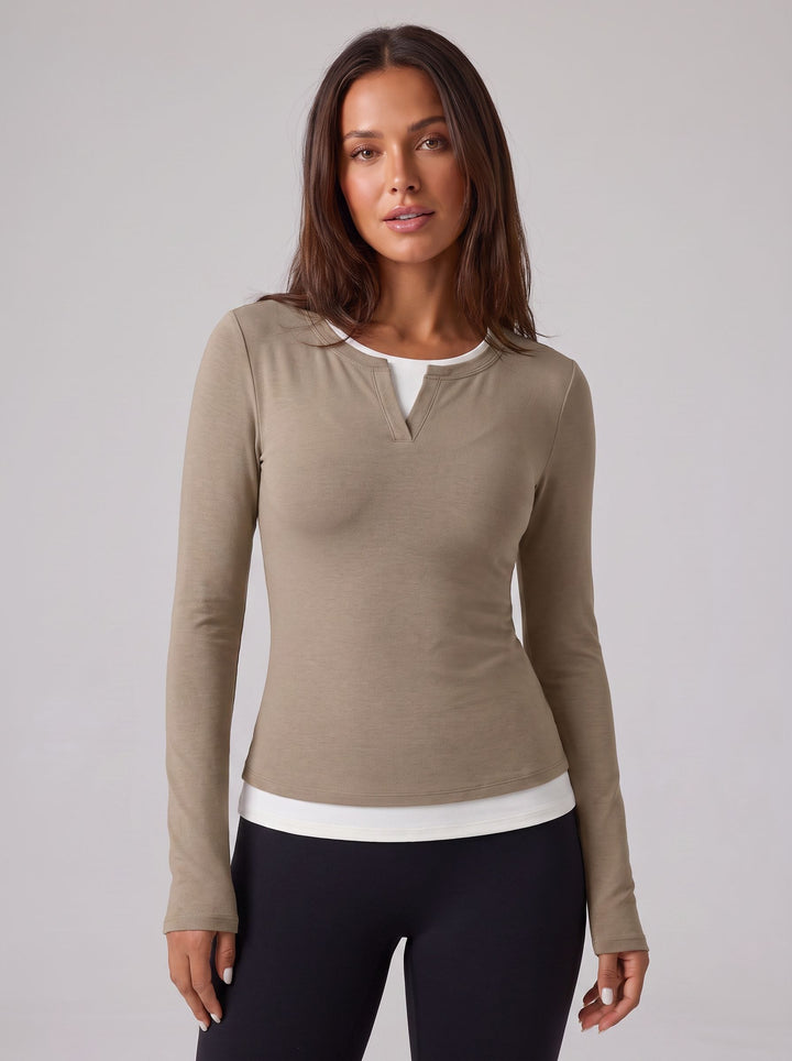 Layered Mock Neck Long Sleeve T Shirt