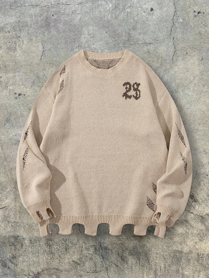 Oversized Grunge Cross Graphic Knit Sweater
