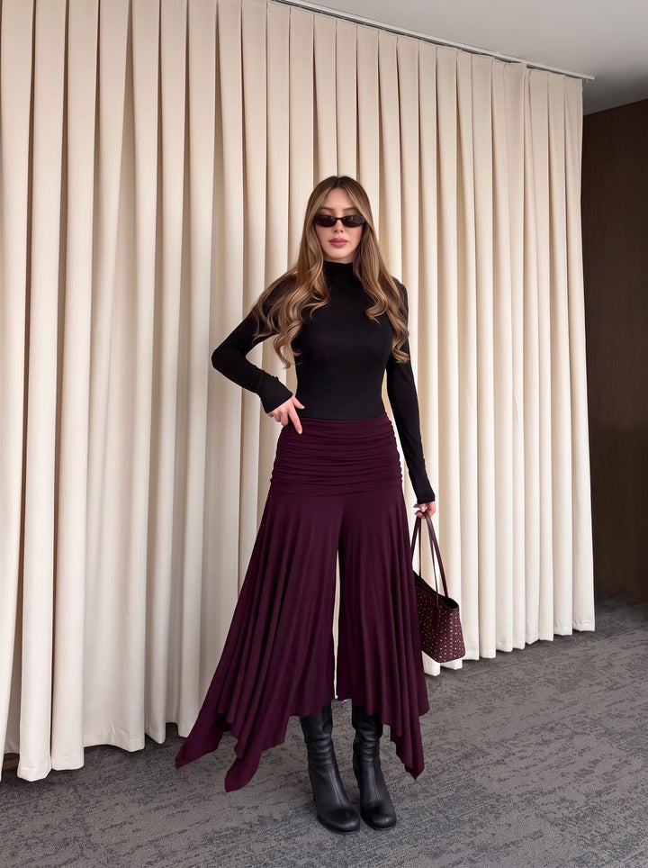 Ruched High Waist Midi Skirt