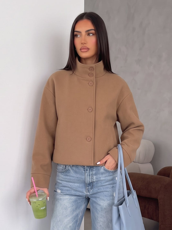 Minimalist Mock Neck Cropped Jacket