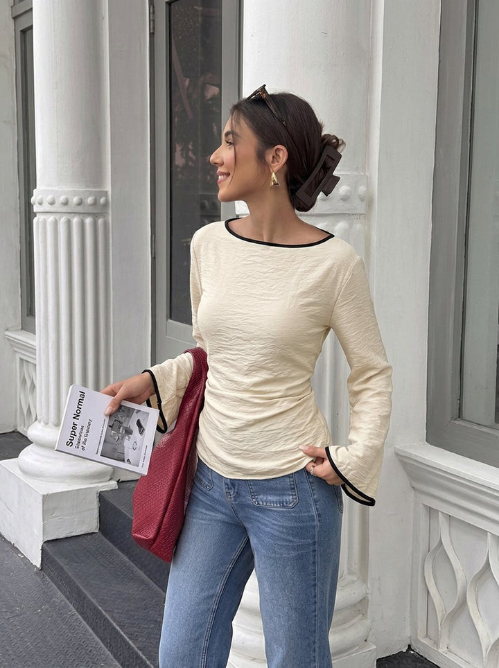 Elegant Contrast Trim Chiffon Blouse