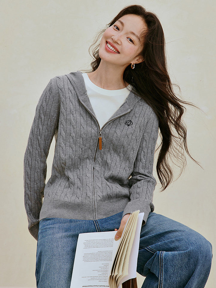 Cable Knit Zip Up Cardigan