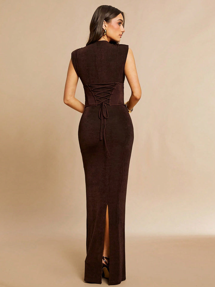 Sleeveless Mock Neck Bodycon Maxi Dress