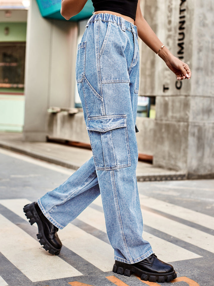 High Waisted Cargo Denim Jeans