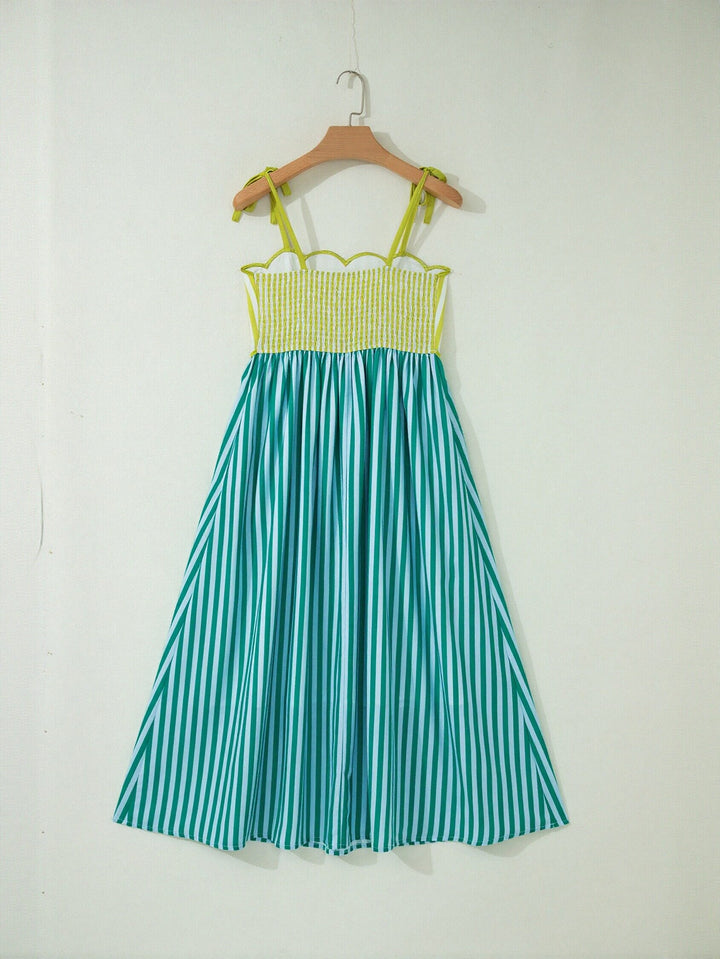 Scalloped Striped Cotton Maxi Dress