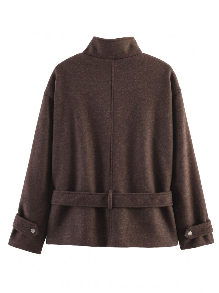 Cozy Belted Stand Collar Wool Jacket