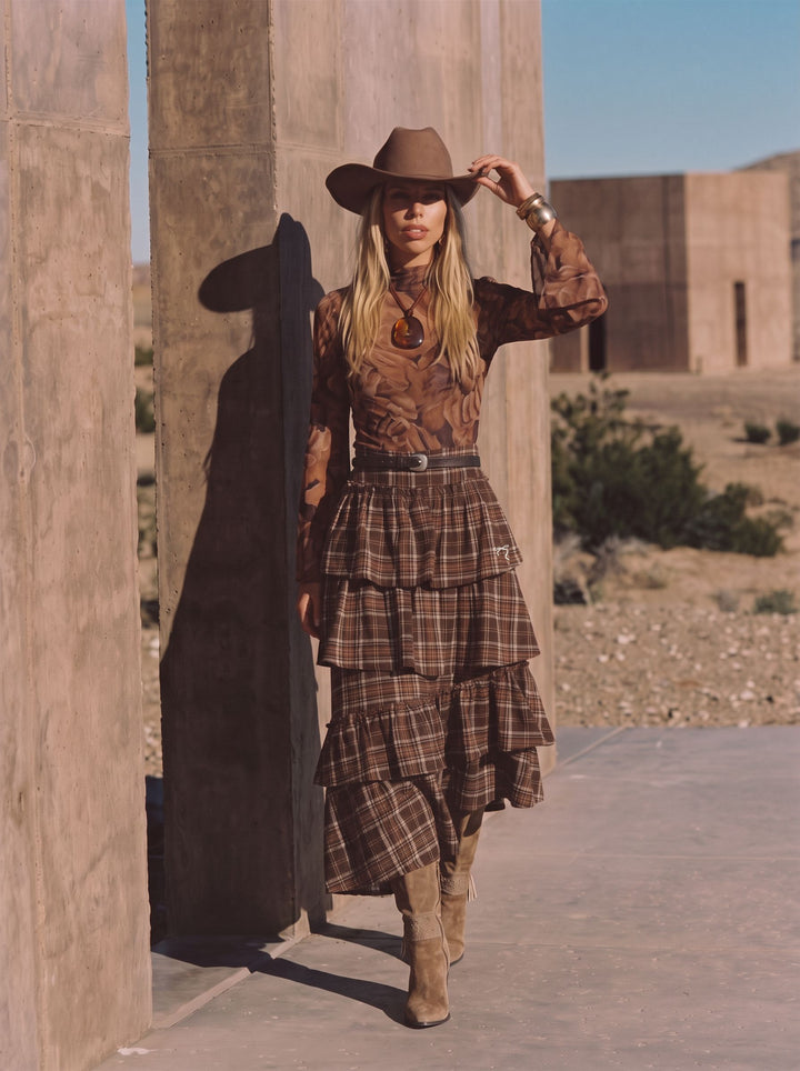 Plaid Ruffled Asymmetrical Tiered Skirt