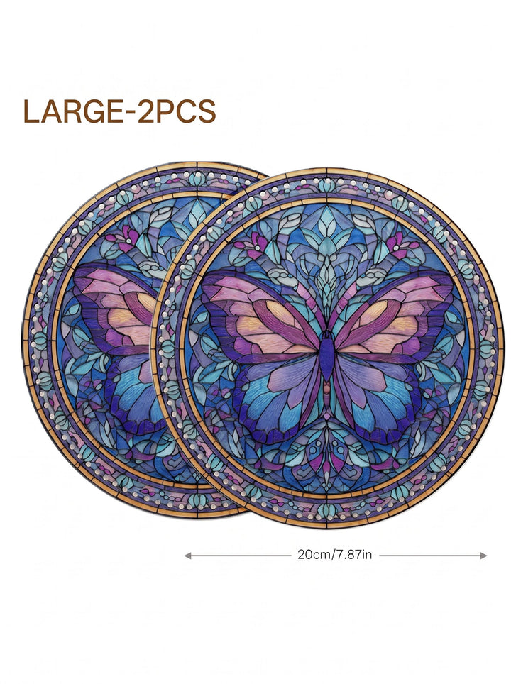 Stained Glass Butterfly Wooden Basket Bottom