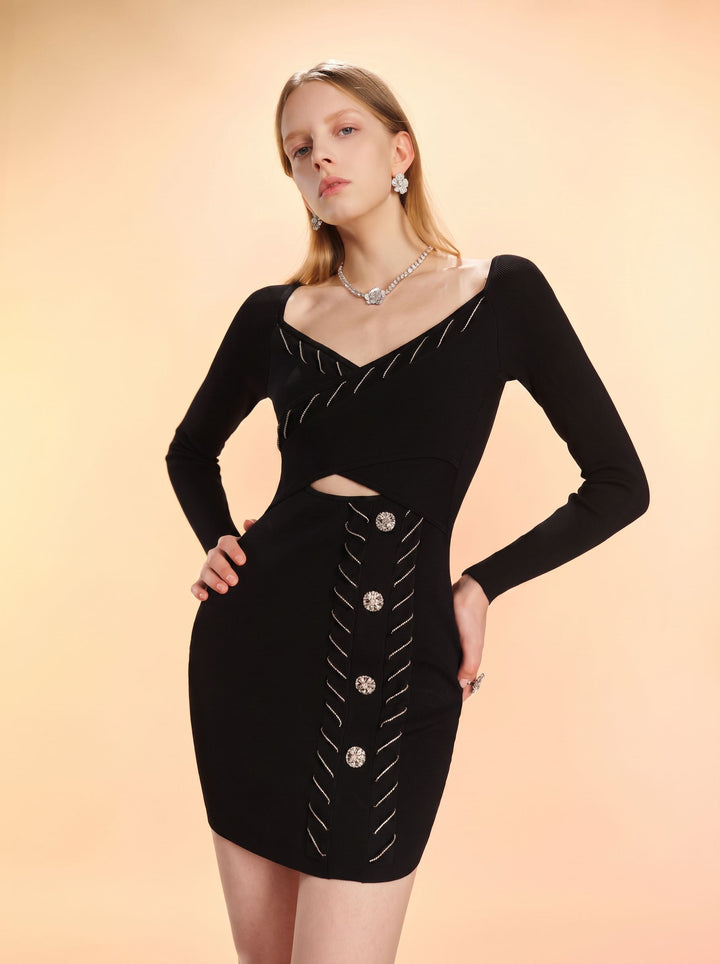 Elegant Cutout Buttoned Knit Dress