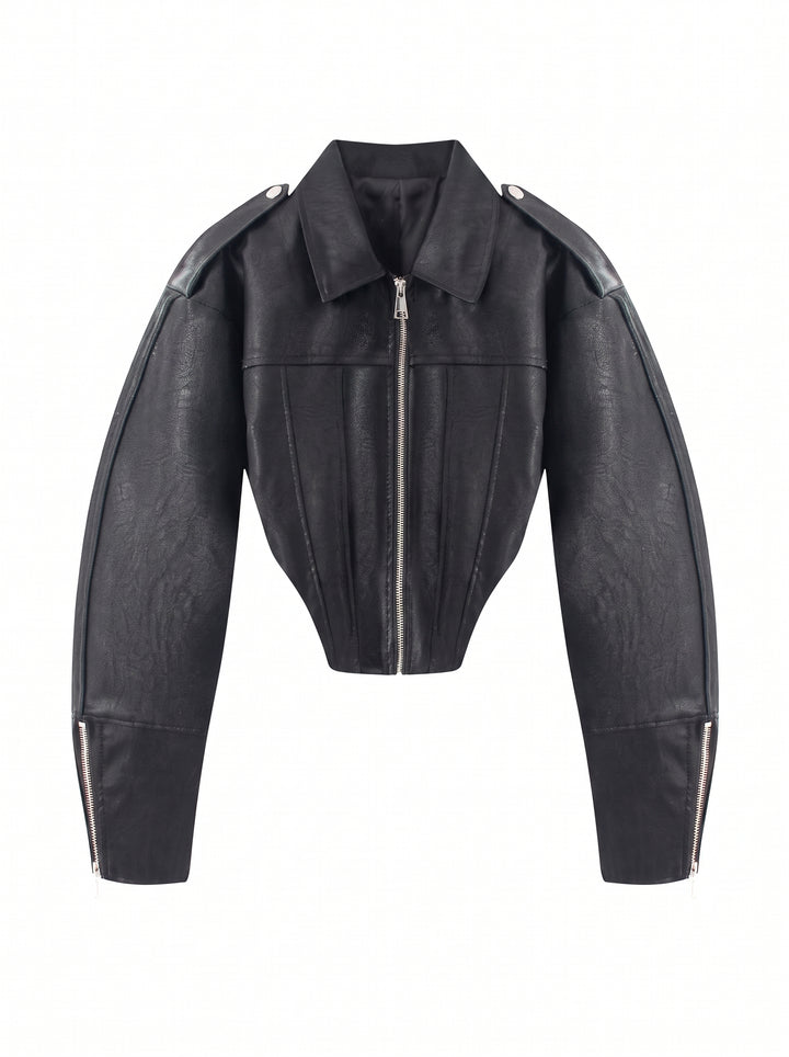 Cropped Faux Leather Corset Jacket