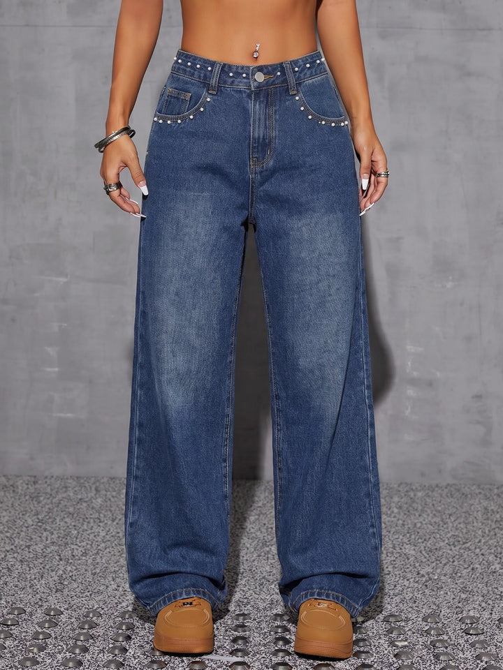 Pearl Embellished High Waisted Jeans