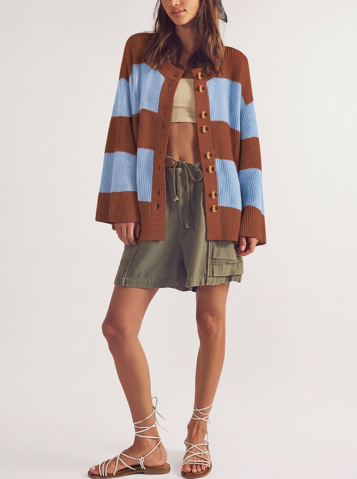 Oversized Striped Button Down Cardigan