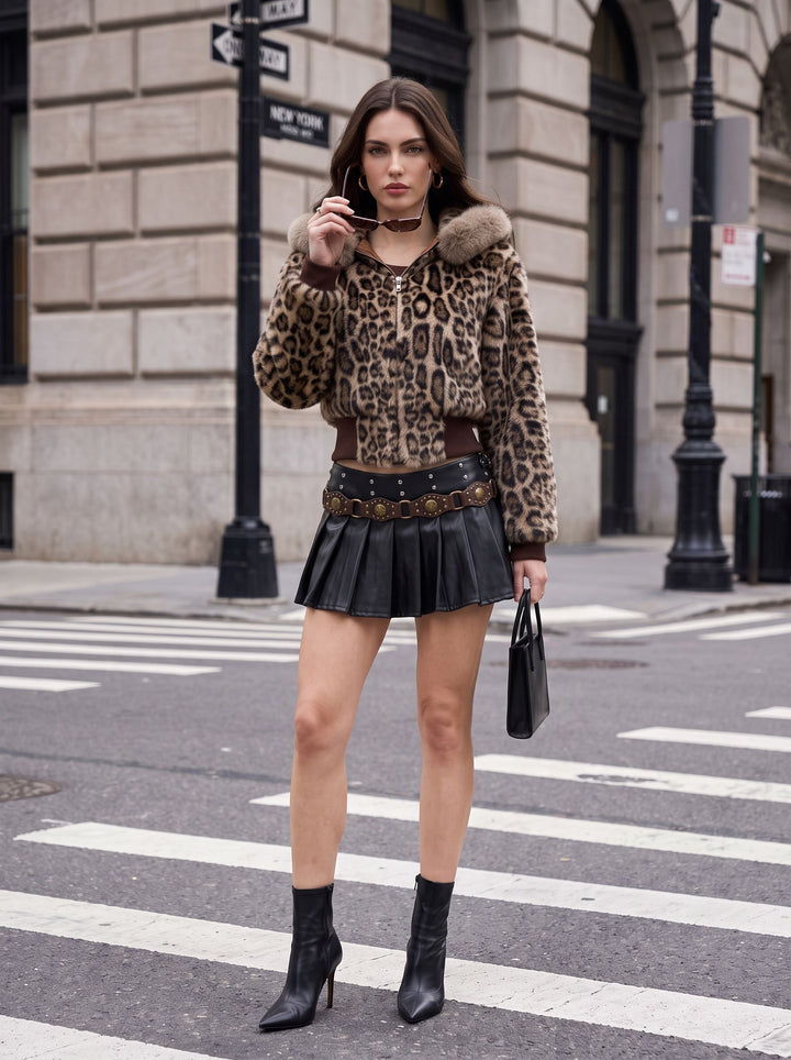 Cropped Leopard Faux Fur Jacket