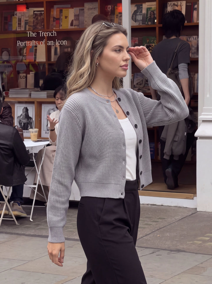 Soft Crewneck Button Down Cardigan