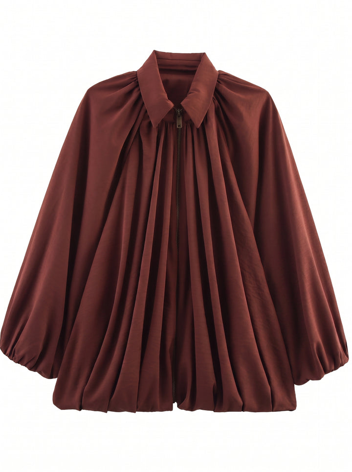 Pleated Oversized Zip Up Jacket