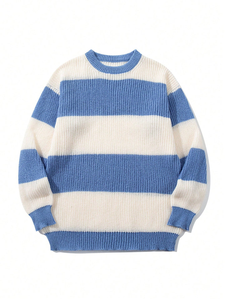 Oversized Striped Crewneck Knit Sweater