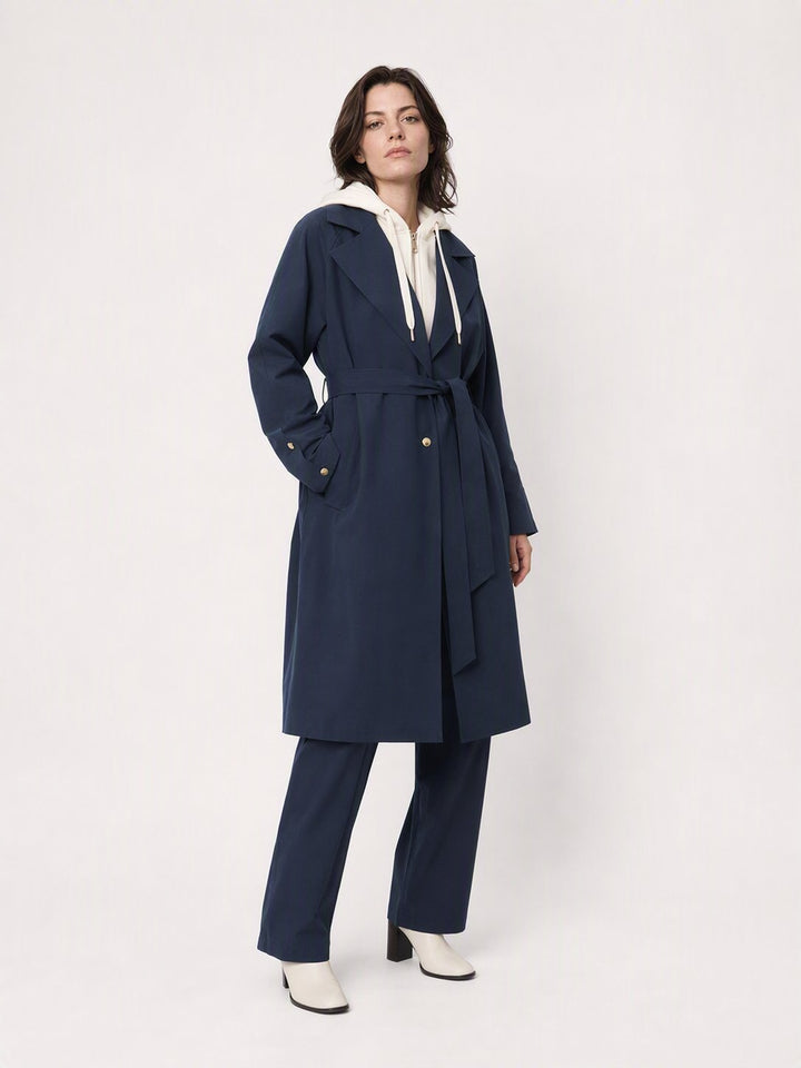 Elegant Belted Navy Trench Coat