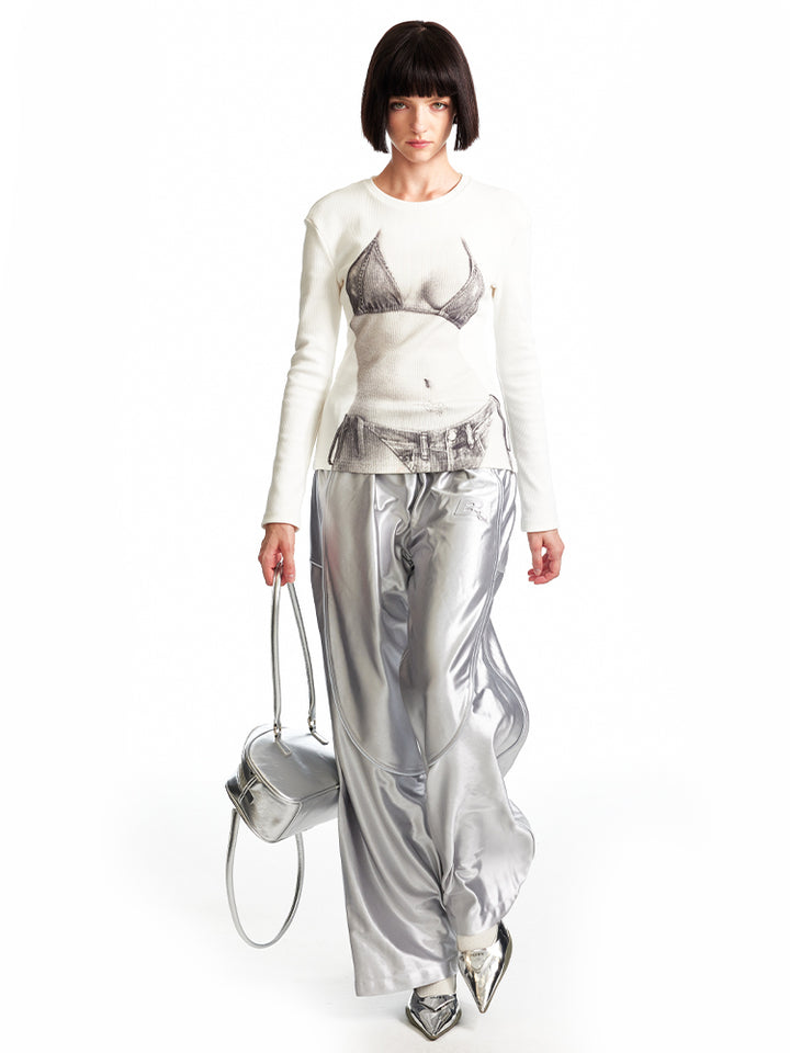 Metallic Oversized High Waisted Pants