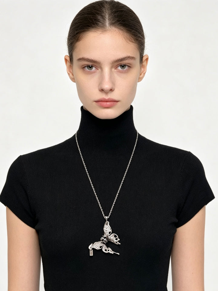 Gothic Grunge Skull Butterfly Necklace