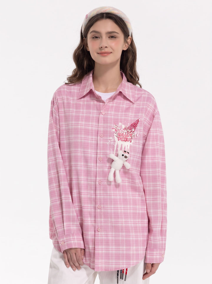 Cute Graphic Plaid Button Up Shirt