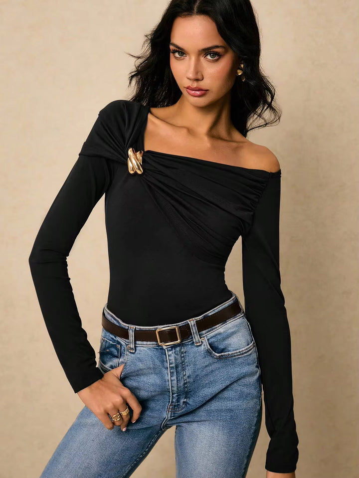 Asymmetric Ruched Long Sleeve Tee