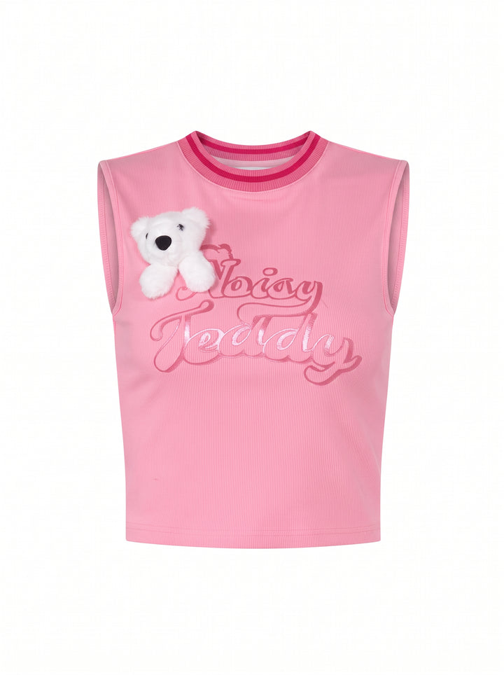 Cute Teddy Graphic Ribbed Tank