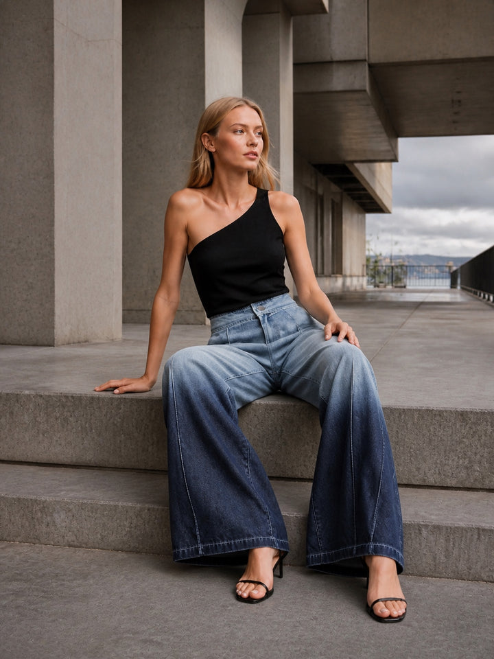 High Waisted Ombre Wide Leg Jeans