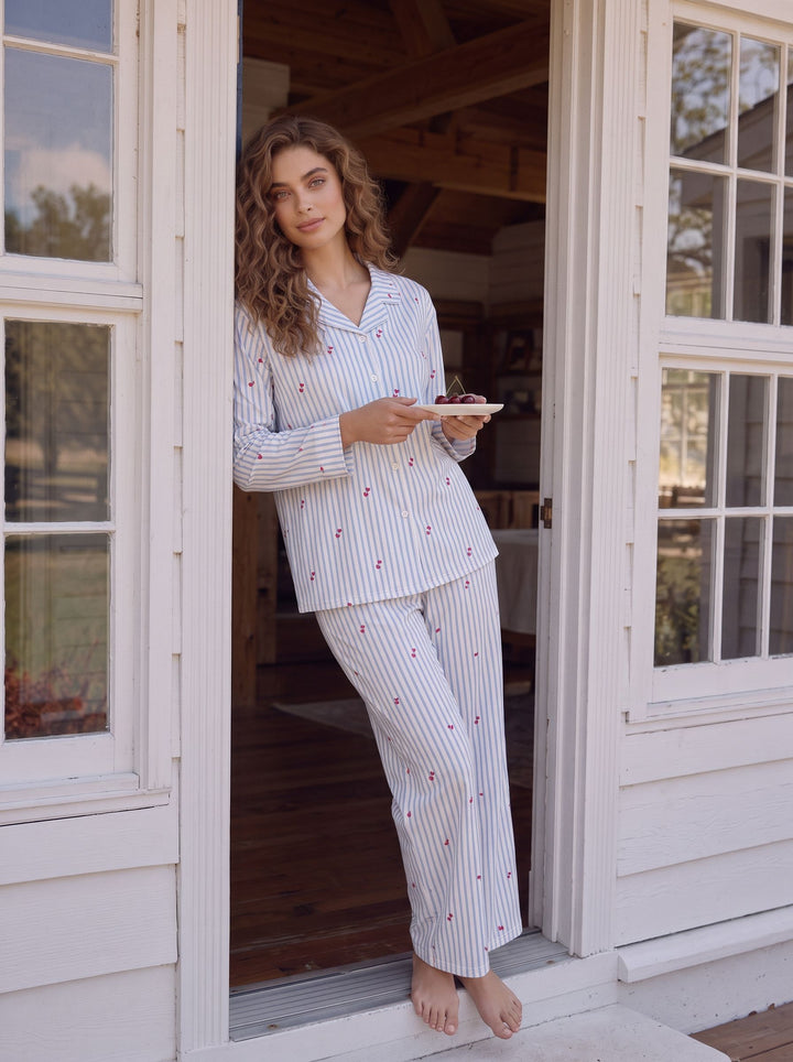 Soft Striped Heart Print Pajama Set
