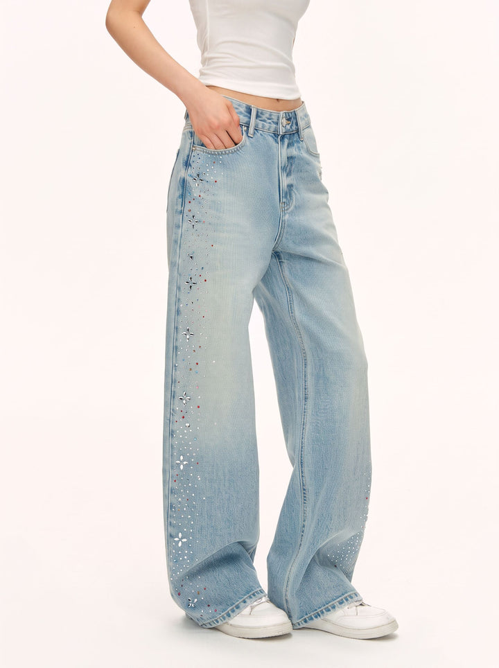 Embellished Relaxed Fit Wide Leg Jeans