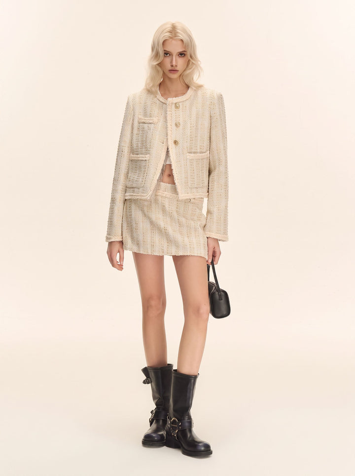 Elegant Tweed Metallic Mini Skirt