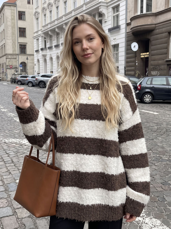 Cozy Oversized Striped Fuzzy Sweater