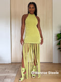 Fringe Detail Halter Maxi Dress