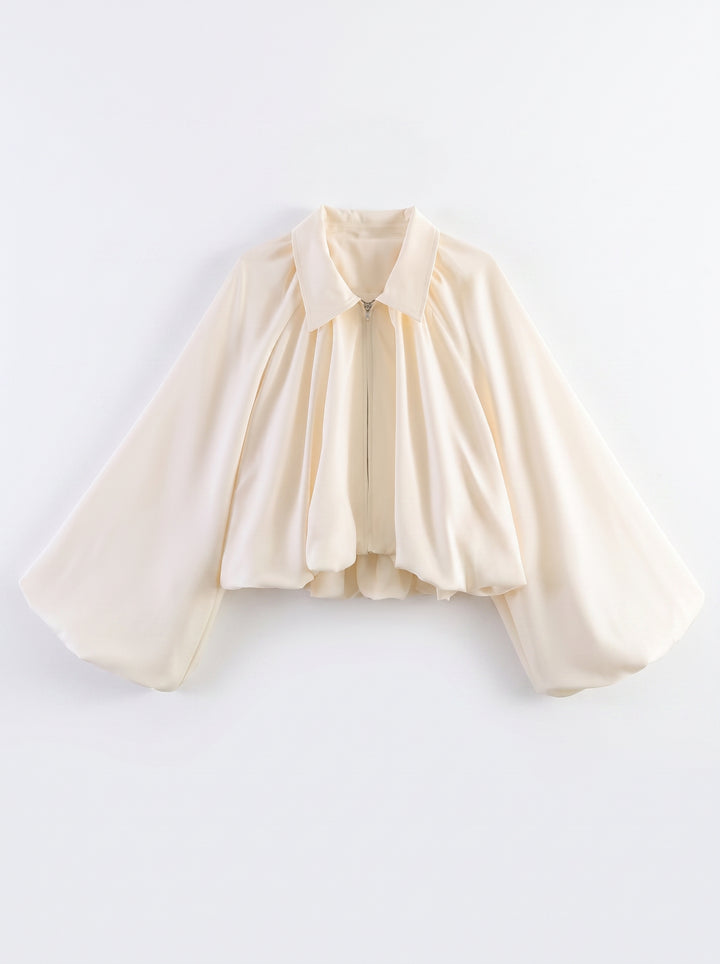 Oversized Pleated Zip Up Jacket