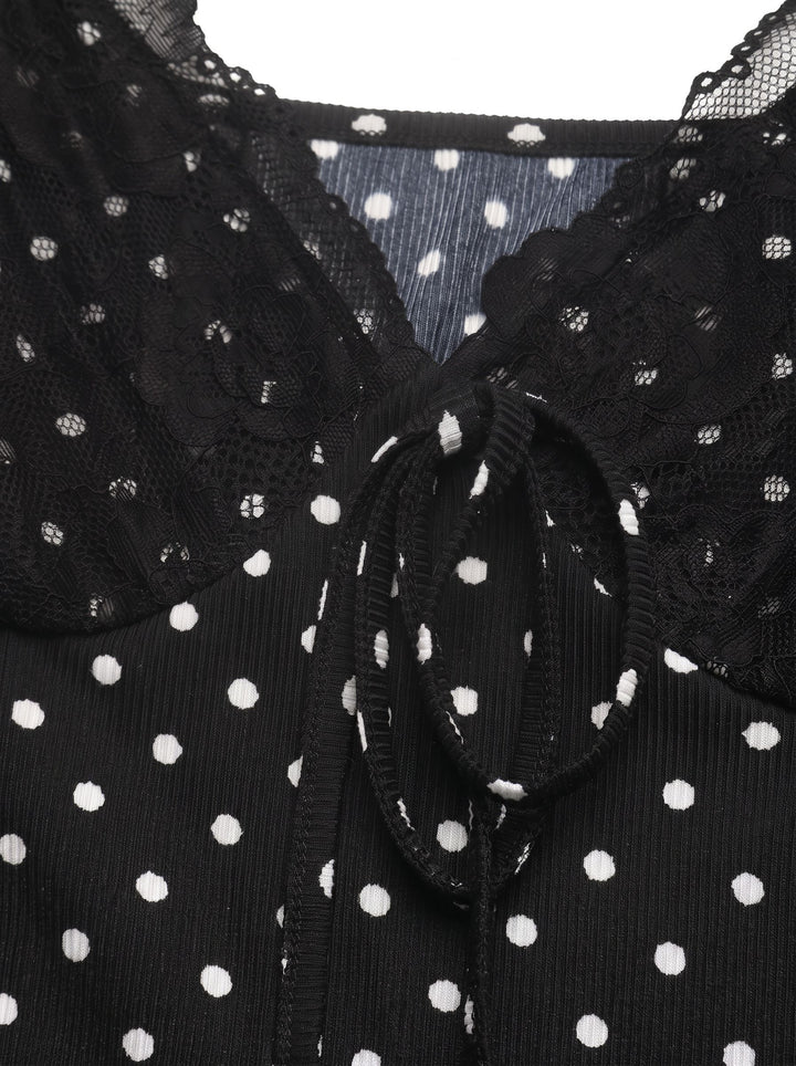 Polka Dot Lace Trim Mini Dress