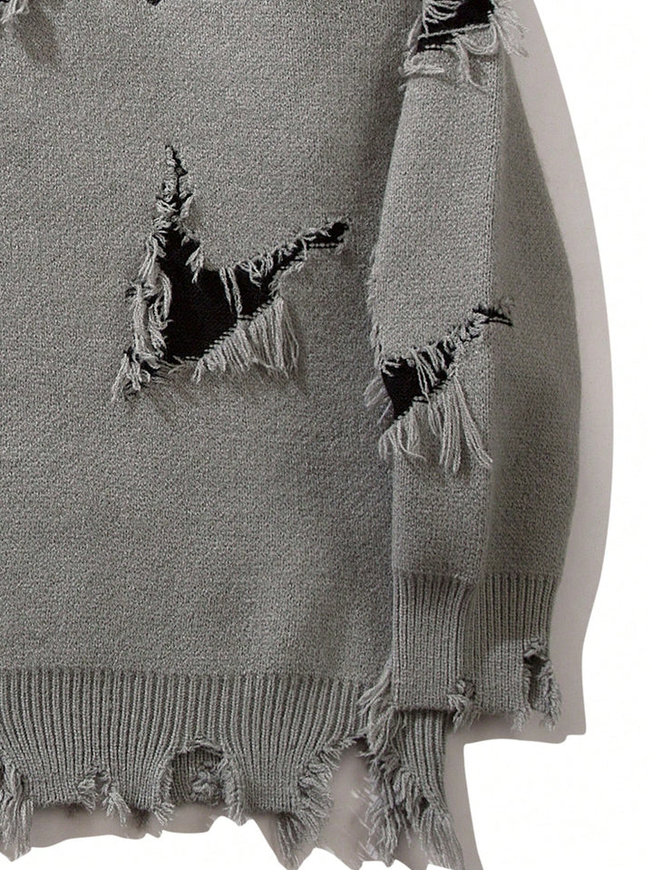 Distressed Oversized Graphic Knit Sweater