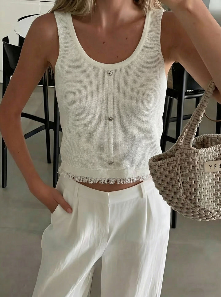 Textured Heart Button Knit Tank Top