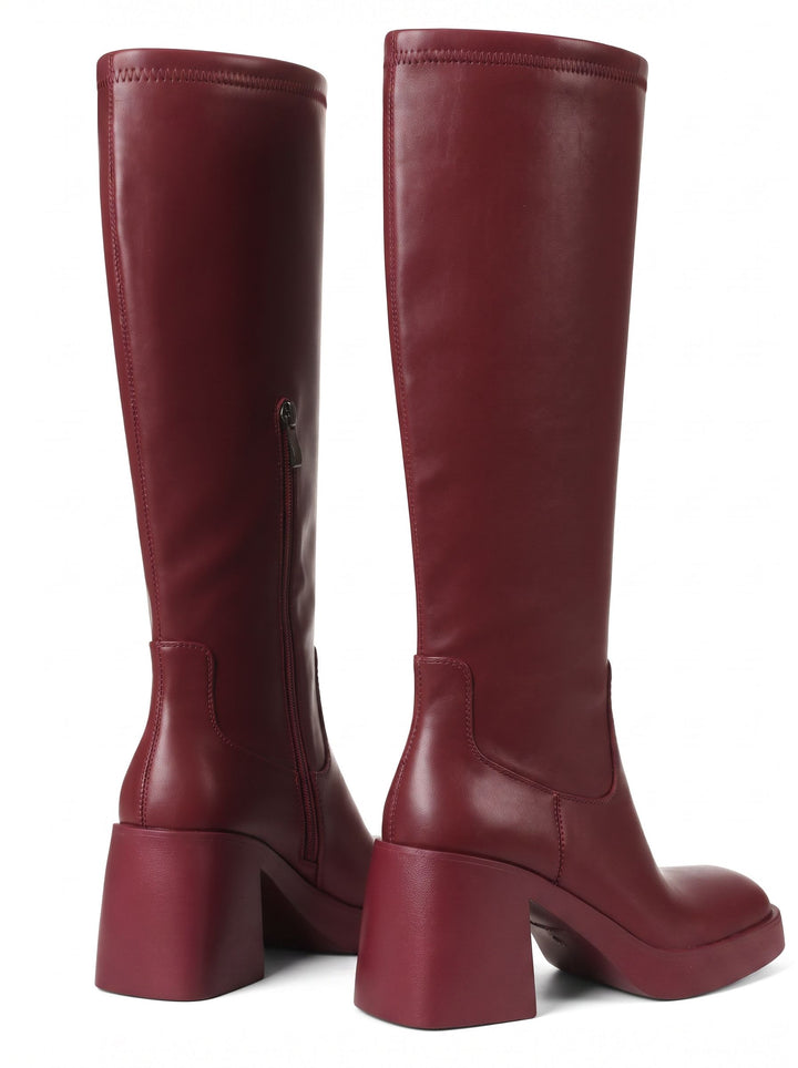 Chic Burgundy Block Heel Knee Boots