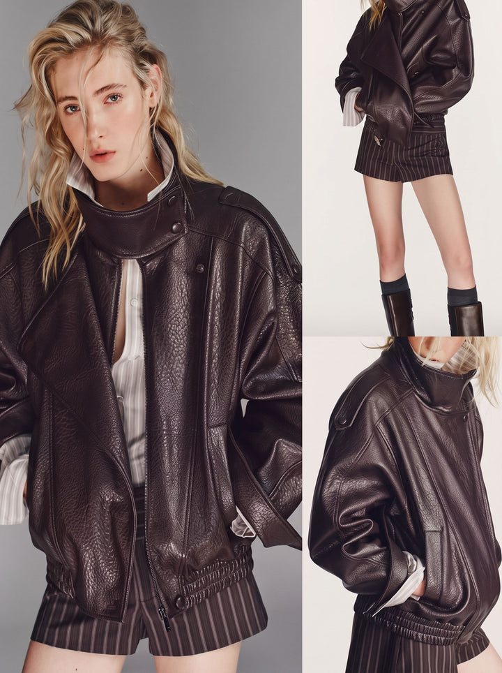 Oversized Vintage Brown Leather Jacket