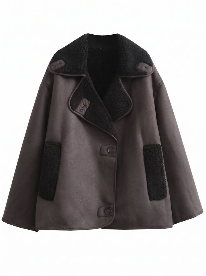 Oversized Faux Shearling Trim Coat
