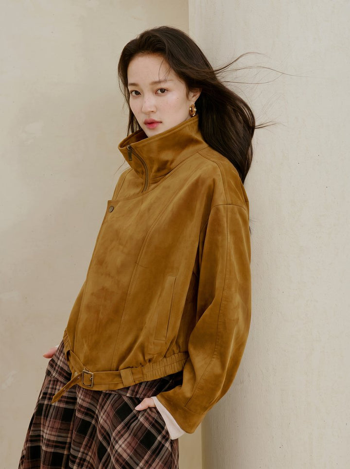 Convertible Collar Faux Suede Jacket